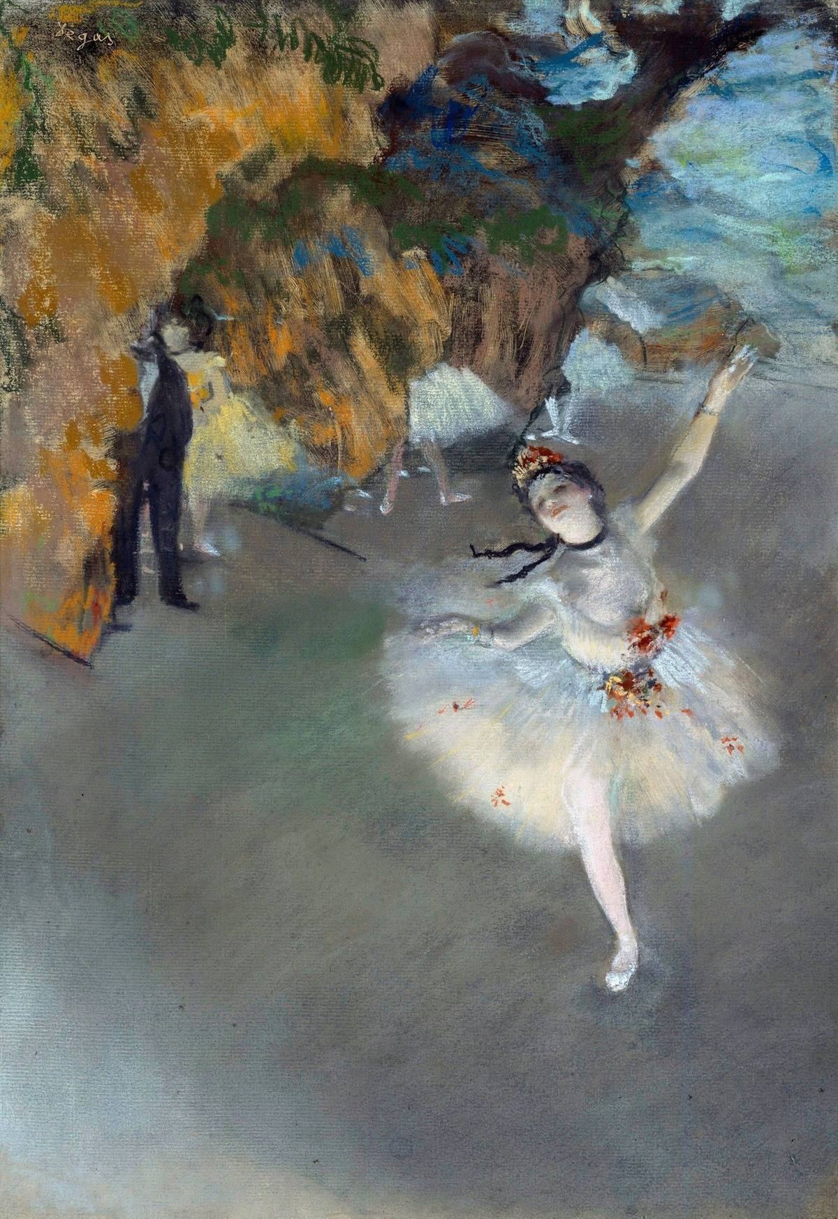 L'Étoile d'Edgar Degas : danseuse seule sur la scène de l'Opéra, vue en plongée